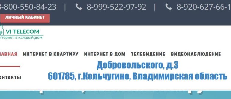 Ссылка на сайт «Ви Телеком» во Владимирской области